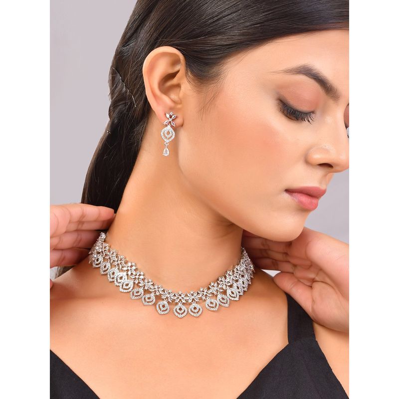 Buy Voylla Sparkling Elegance Floral Whispers American Diamond Necklace