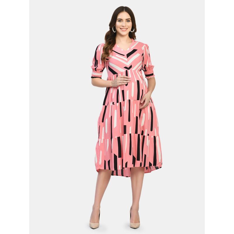 Aaruvi Ruchi Verma Women Red Maternity Tiered Maxi Dress main image 1