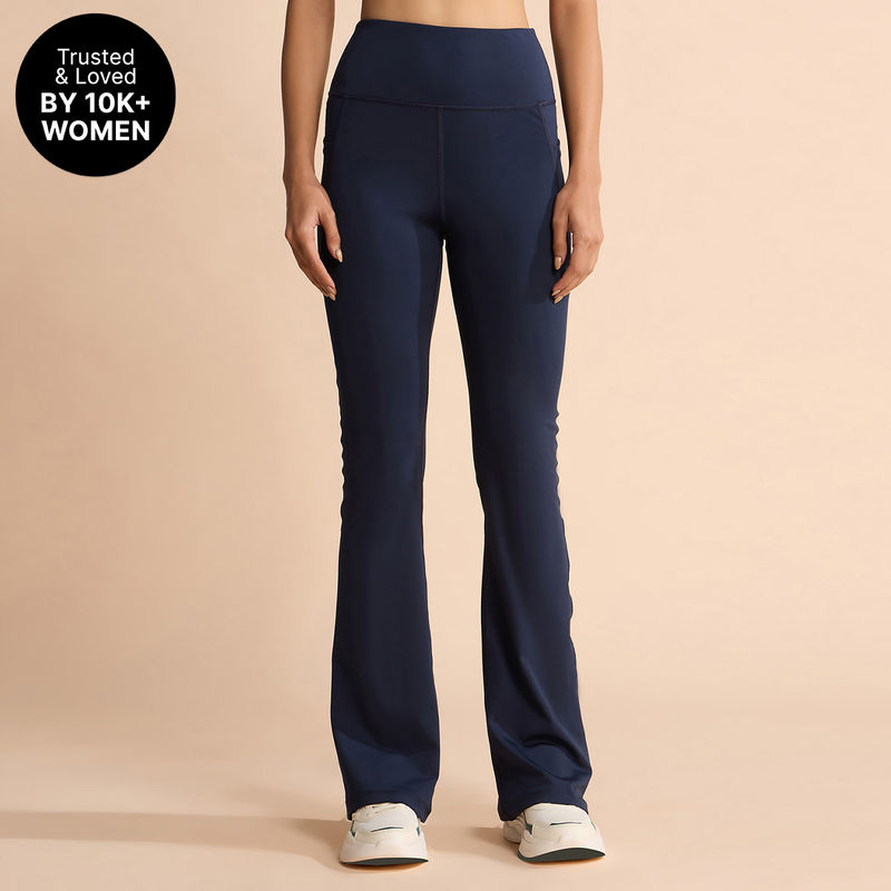 Kica High-Waist Flare Pants in Kica SKN Sculpting Stretch Fabric with Pockets Blue (2XL)