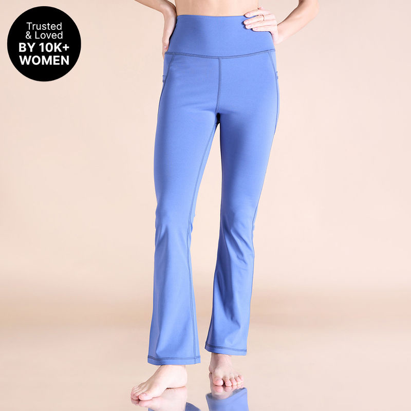 Kica High-Waist Flare Pants in Kica SKN Sculpting Stretch Fabric with Pockets Blue (2XL)