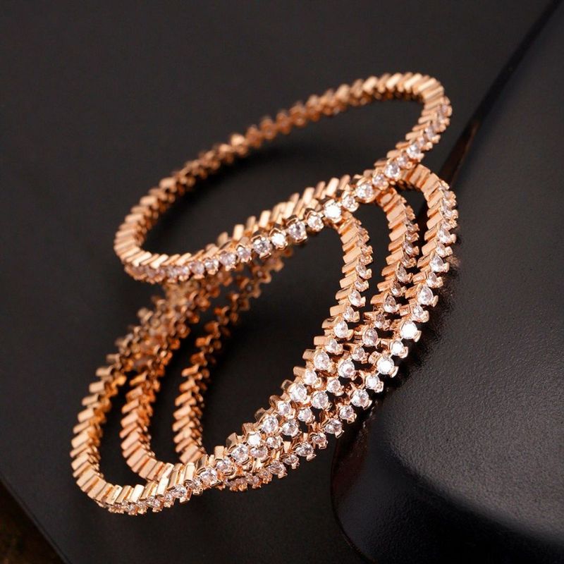 Priyaasi Set Of 4 Rose Gold-Plated CZ Stone Studded Handcrafted Bangles - 2.8