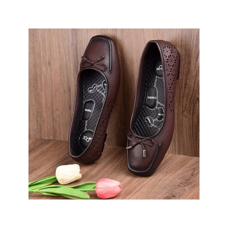 Zoom Shoes Women Brown Genuine Leather Slip-On Ballerina (EURO 36)