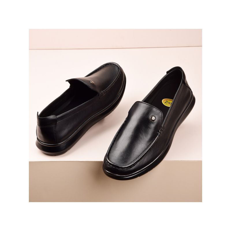 Zoom Shoes A4435 Men Black Genuine Leather Slip On Loafers (UK 5)
