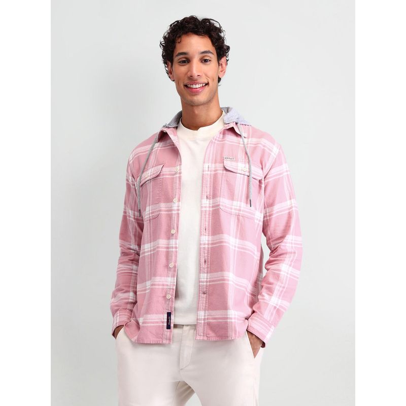 U.S. Polo Assn. Denim Co. Pink Manhattan Slim Fit Checked Shirt (44)