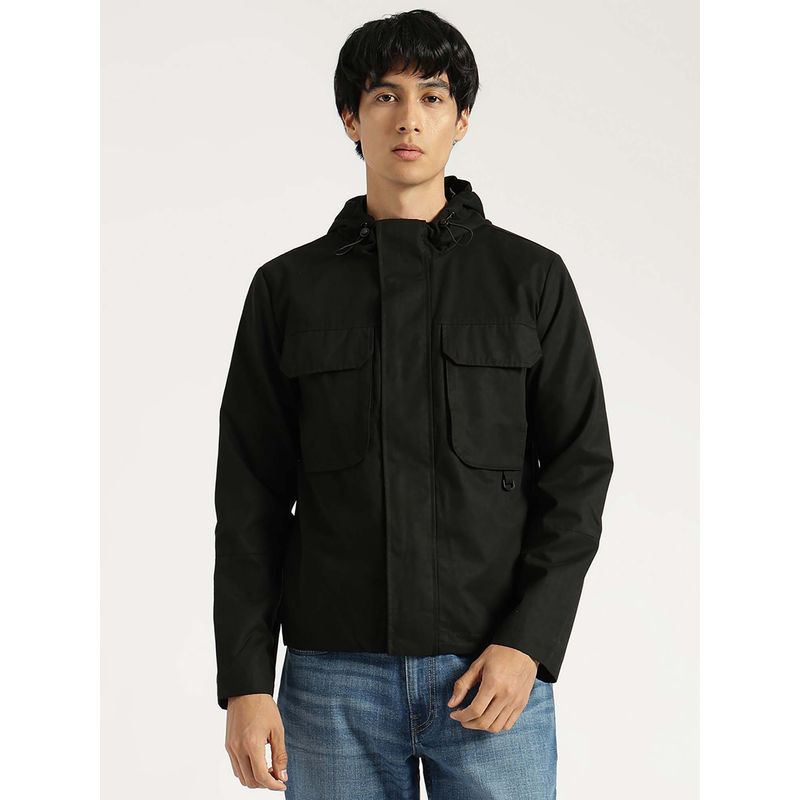 United Colors of Benetton Regular Fit Hooded Neck Solid Suede Wadded Jacket (M)