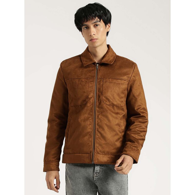 United Colors of Benetton Regular Fit Spread Collar Solid Suede Wadded Jacket (XL)