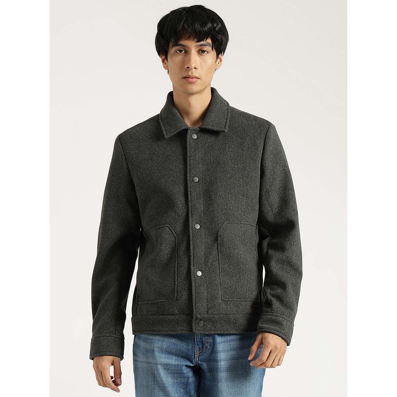 United Colors of Benetton Regular Fit Spread Collar Textured Smart Snap Button Felt Jacket (XL)