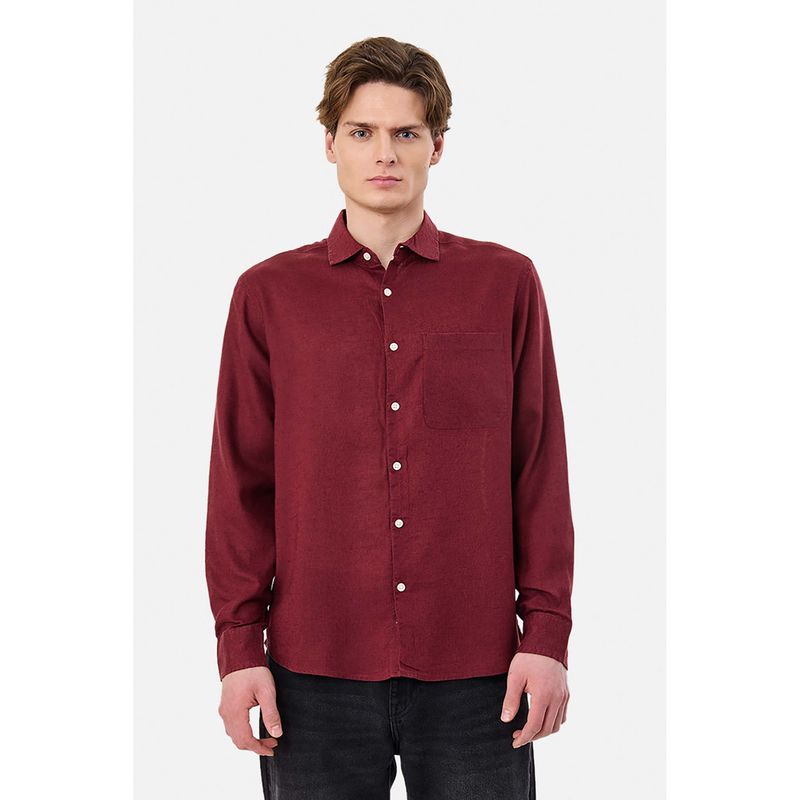 Snitch Maroon Solid Full Sleeves Regular Casual Shirt (XL)
