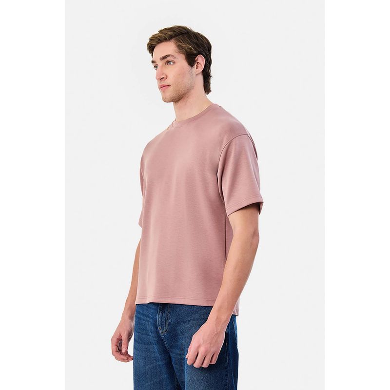 Snitch Pastel Pink Solid Half Sleeves Oversized Casual T-Shirt (M)