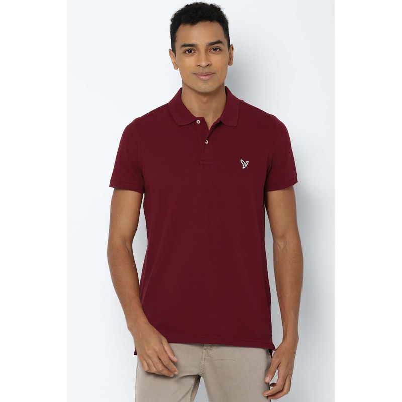 American Eagle Maroon Solid Polo T-Shirt (M)