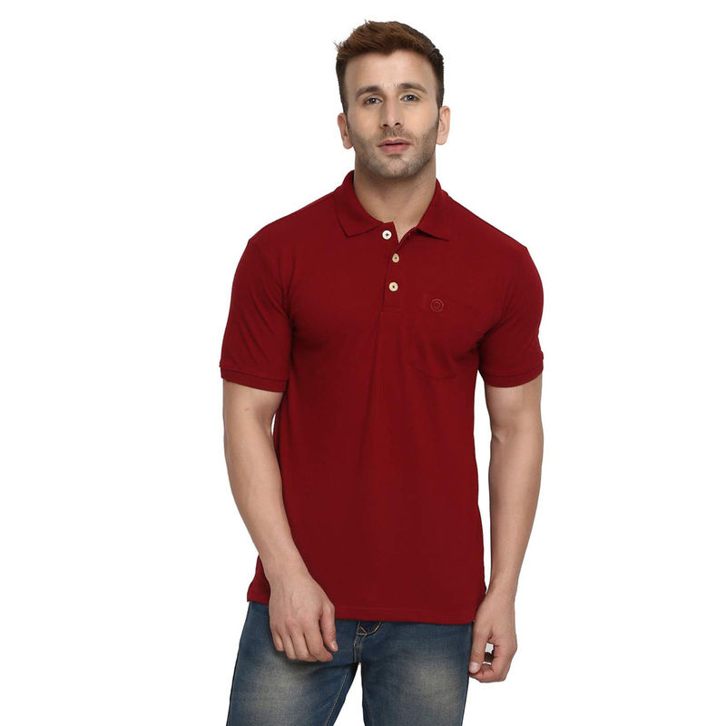 CHKOKKO Red Polo Collar Neck T-Shirt (S)