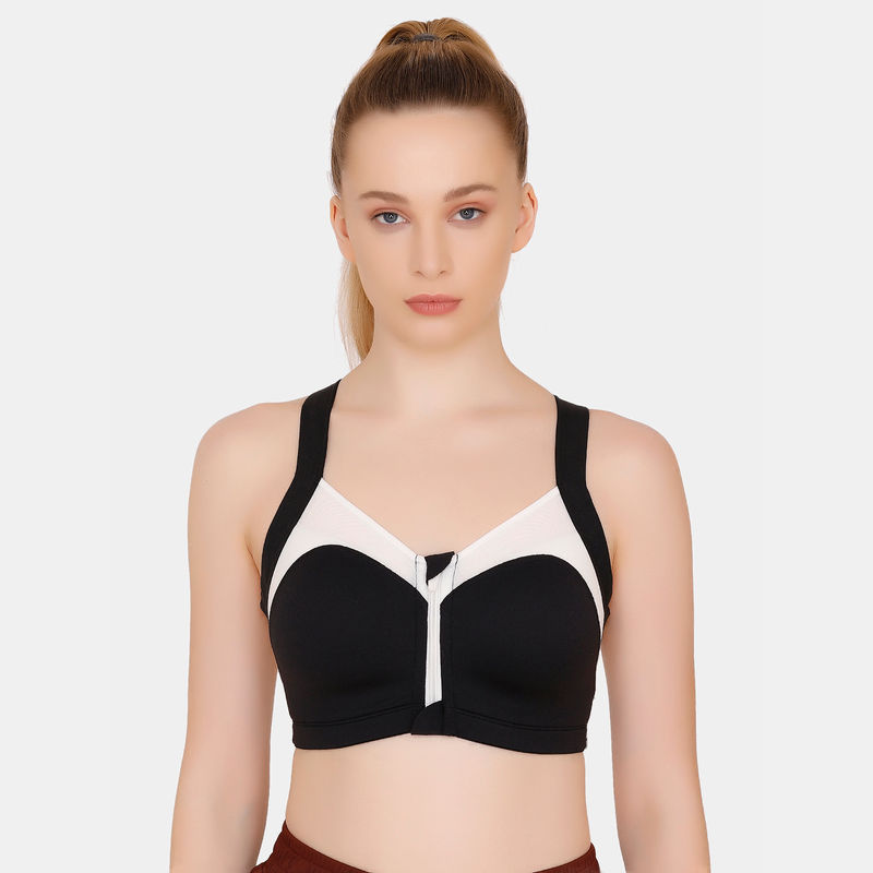 Zivame Zelocity High Impact Sports Bra With Rib Movement Band Black