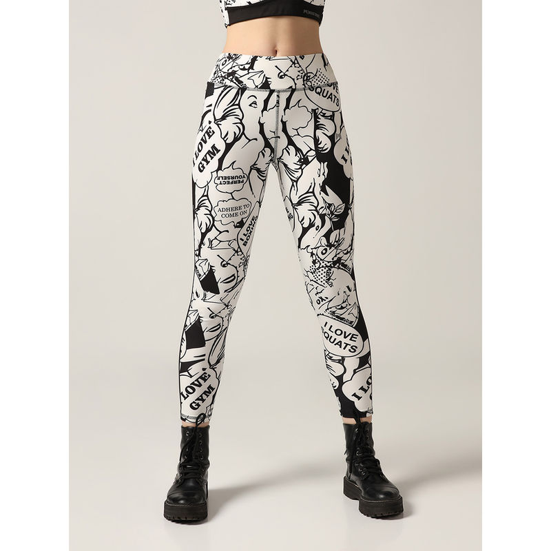 Muscle Torque High Waist Printed Workout White Tights (XL)