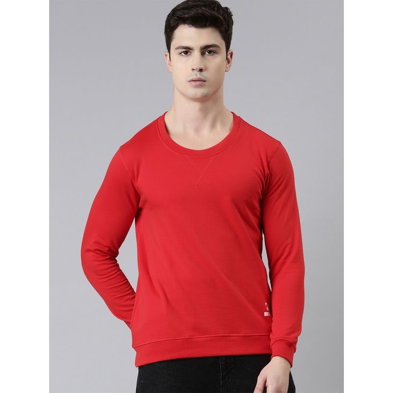 TOM BURG Men Red Solid Cotton Blend Sweatshirt (S)