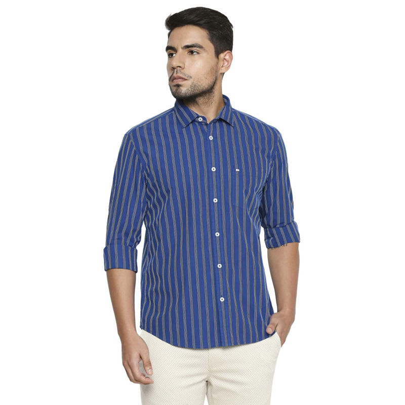 Buy BASICS Slim Fit Delft Blue Stripe Shirt Online