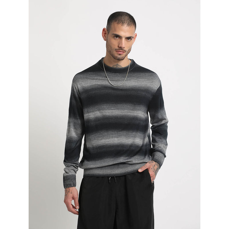 THE BEAR HOUSE Mens Black Ombre Round Neck Pullover Sweater (L)