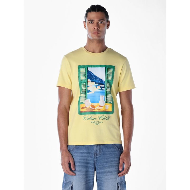 Jack & Jones Men Regular Fit Yellow T-Shirt (S)