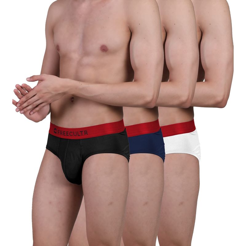 FREECULTR Mens Underwear AntiBacterial Micromodal AntiChaffing Brief, Pack of 3 - Multi-Color (S)