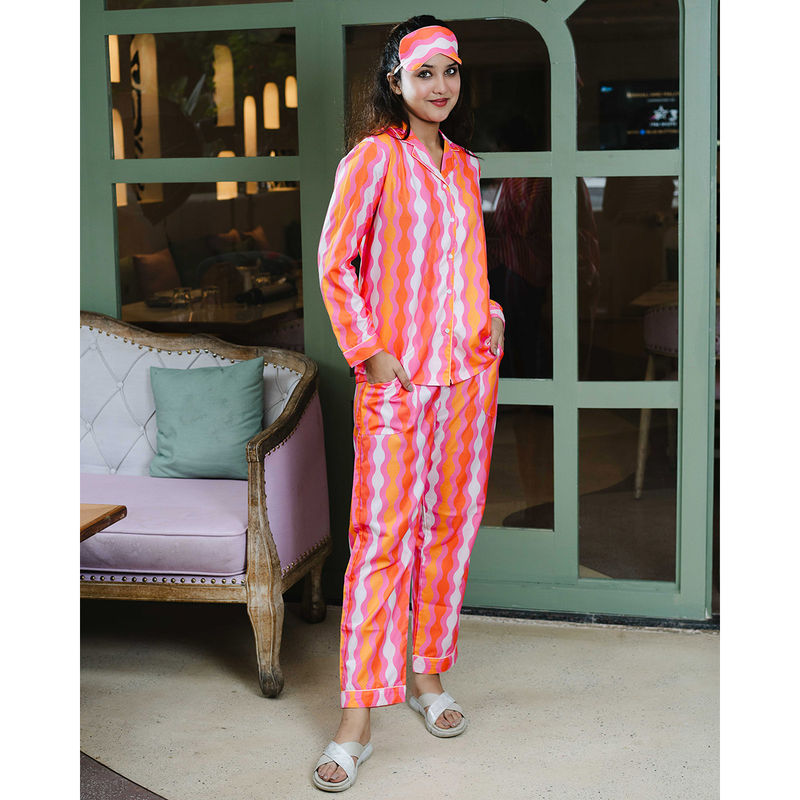 Bedgasm Sleepwear Multi-Color Juliet Nightwear Shirt with Pyjama & Mask (Set of 3) (S)