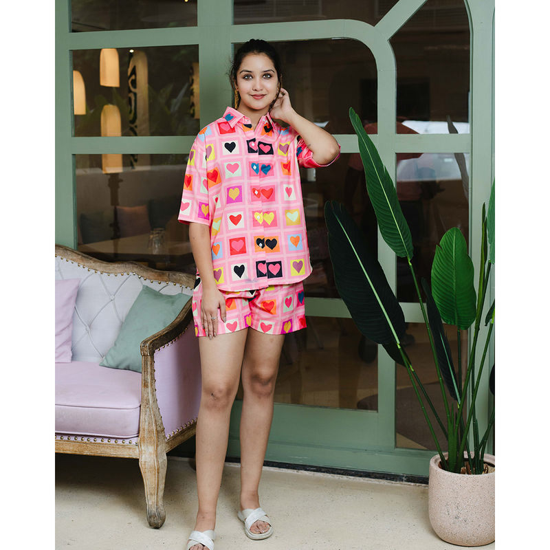 Bedgasm Sleepwear Pink Taffy Nightwear Shirt with Shorts (Set of 2) (S)