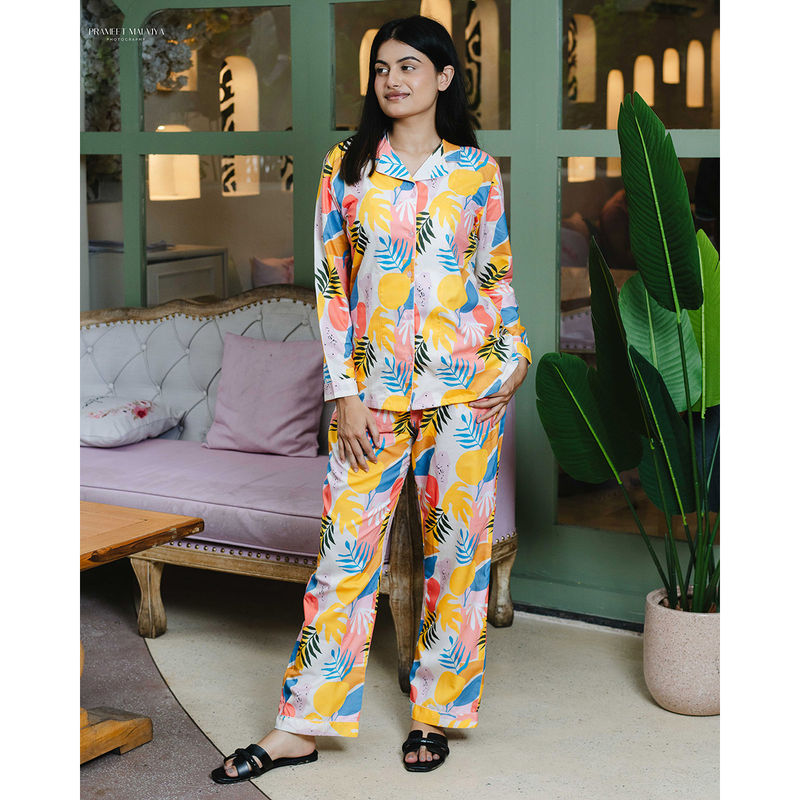 Bedgasm Sleepwear Multi-Color Meadow Nightwear Shirt with Pyjama (Set of 2) (S)