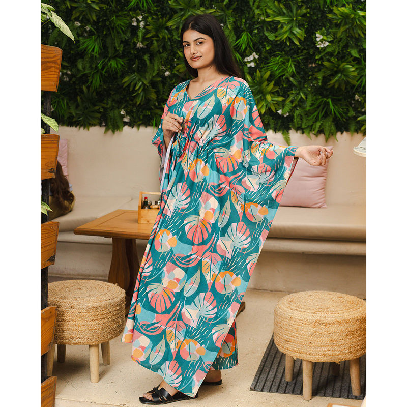Bedgasm Sleepwear Blue Maple Printed Kaftan (S)