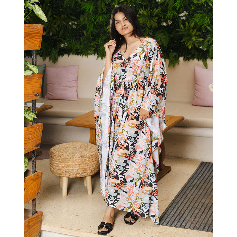 Bedgasm Sleepwear Multi-Color Poppy Floral Kaftan (S)