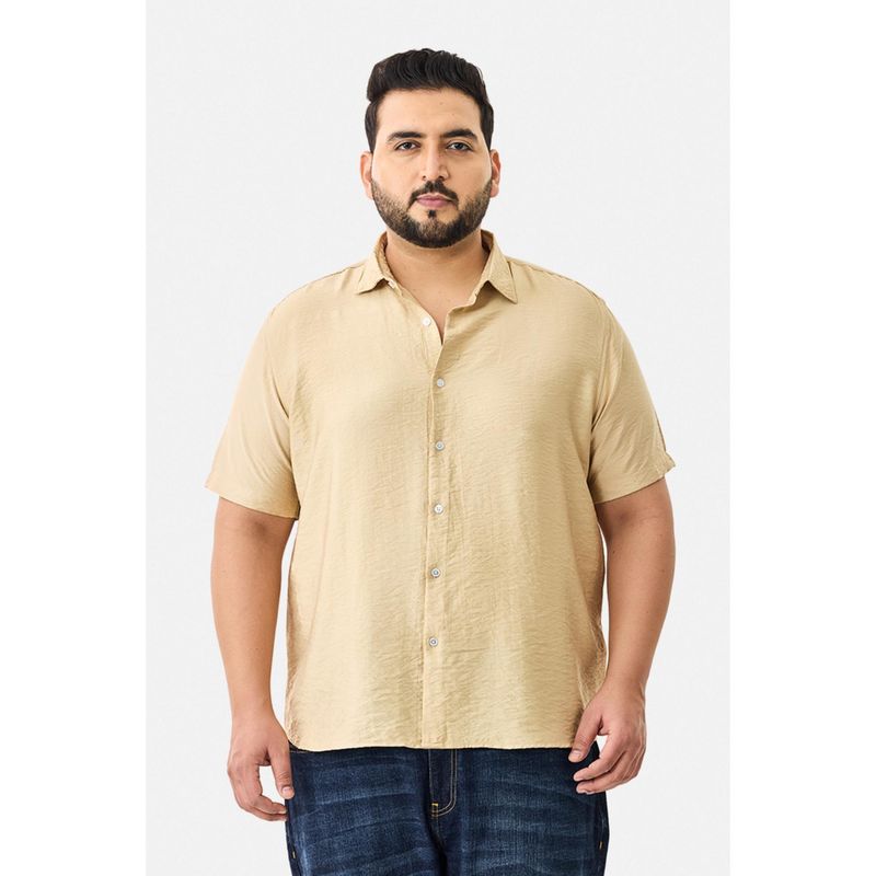 Snitch Beige Solid Half Sleeves Regular Casual Plus Size Shirt For Men (3XL)
