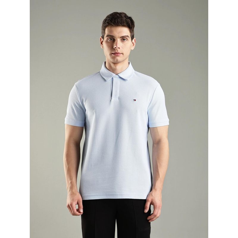 Tommy Hilfiger Textured Regular Fit Cotton Polo T-Shirt - Blue (L)