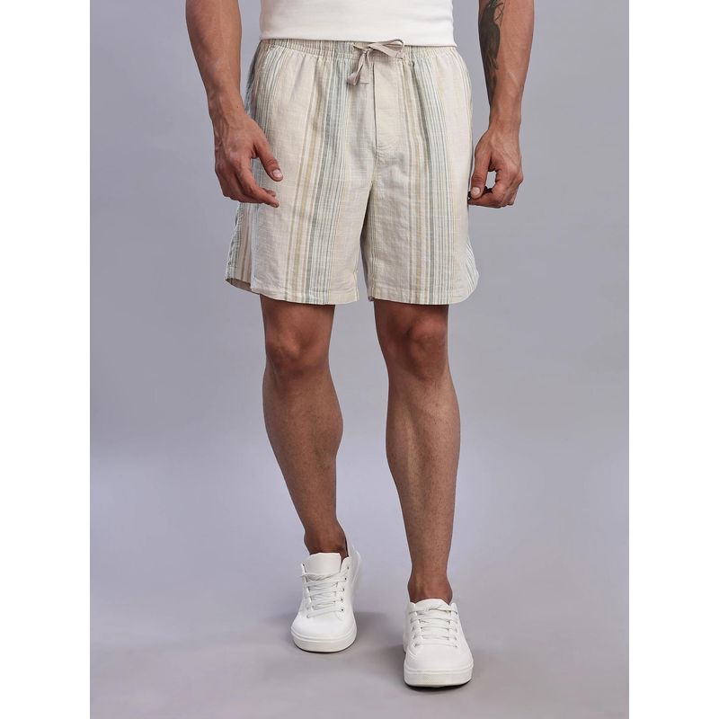 Tommy Hilfiger Loose Fit Striped Mid Rise Shorts - Beige (36)