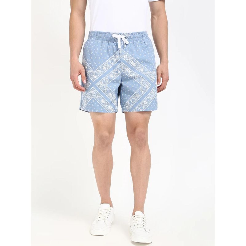 Tommy Hilfiger Loose Fit Printed Mid Rise Shorts - Blue (34)