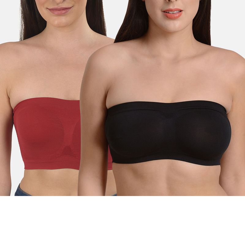 Mod & Shy Pack of 2 Solid Non-Wired Non Padded Bandeau Bra - Multi-Color (XS)