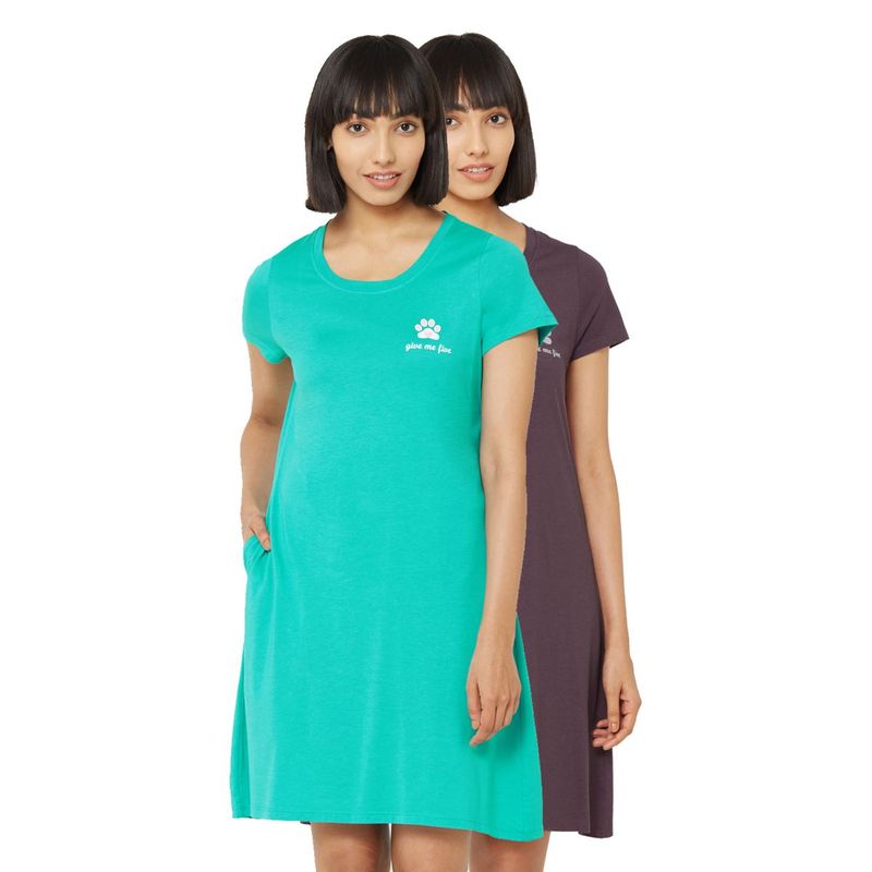 SOIE Women Super-Soft Cotton Modal Nightdress (Pack Of 2) - Multi-Color (S)