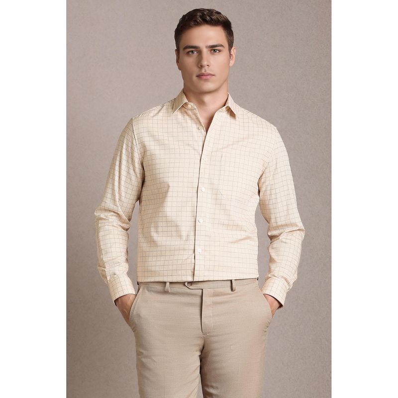 Louis Philippe Men Beige Check Full Sleeves Formal Shirt (39)