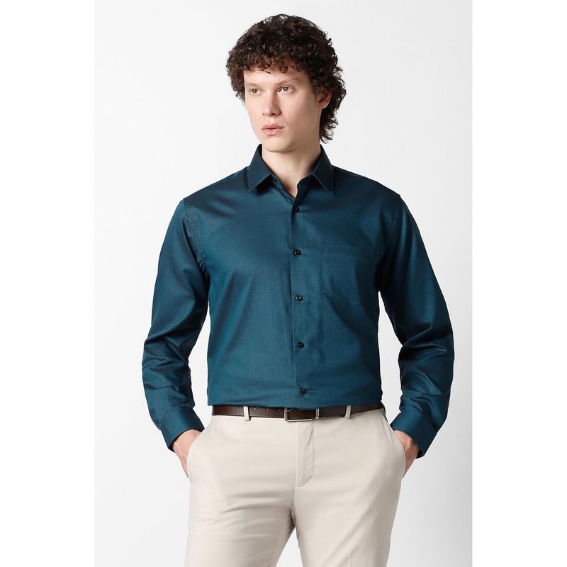 Van Heusen Men Teal Textured Full Sleeves Wedding Shirt (40)