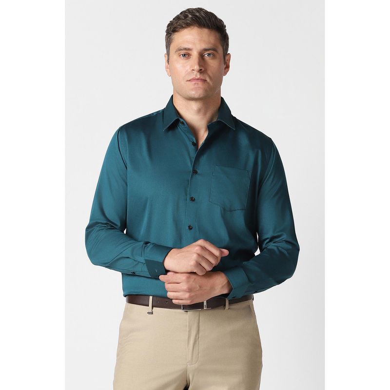 Van Heusen Men Teal Solid Full Sleeves Wedding Shirt (46)