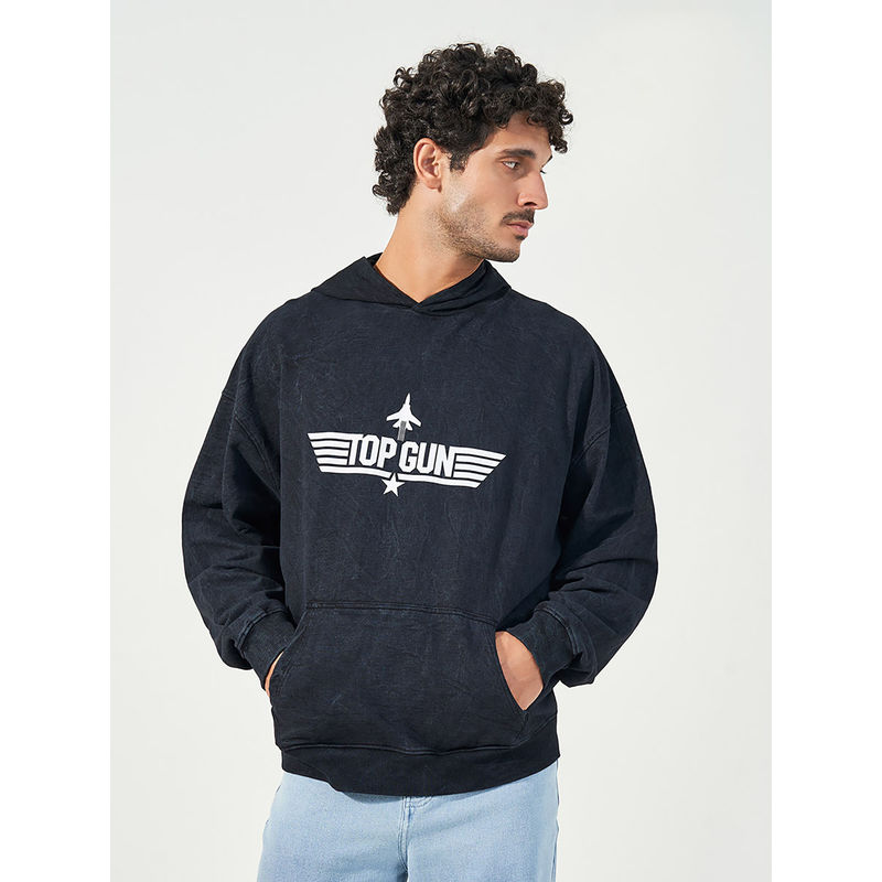 Styli Black Men Top Gun Graphic Printed Oversized Hoodie (M)