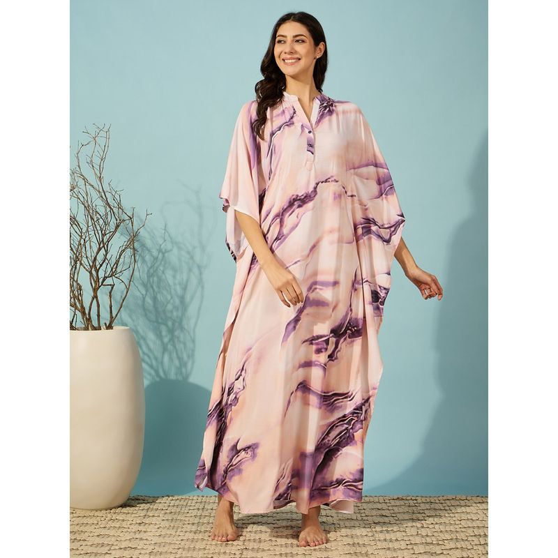 The Kaftan Company Purple Marble Print Super Soft Kaftan Nightdress (S)