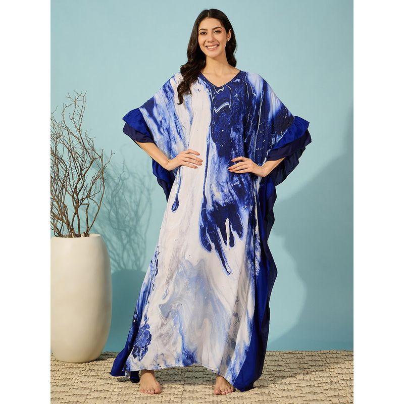 The Kaftan Company Blue Marble Print Super Soft Kaftan Nightdress (S)