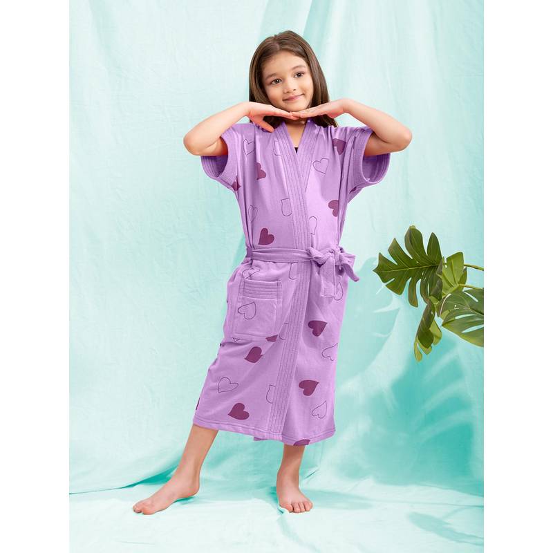LacyLook Terry Cotton Absorbent Premium Kids Bathrobe with Belt-Lavender (4-6 Years)