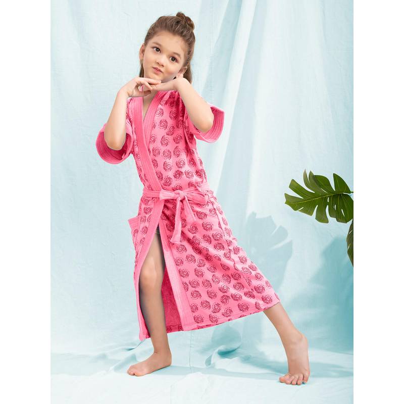 LacyLook Terry Cotton Absorbent Premium Kids Bathrobe with Belt-Pink (4-6 Years)