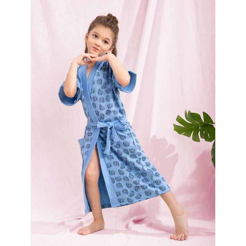 LacyLook Terry Cotton Absorbent Premium Kids Bathrobe with Belt-Blue (4-6 Years)
