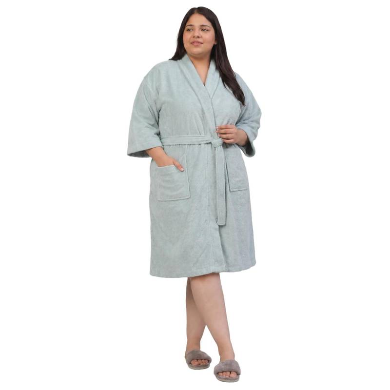 Creeva Luxury Cotton Bathrobe with Belt for Women- Light Green (XL)