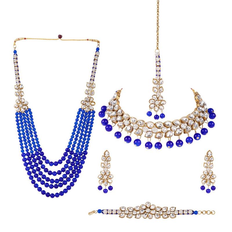 Anika's Creation Pearl Haram Kundan Studded Jewellery Set With Maang