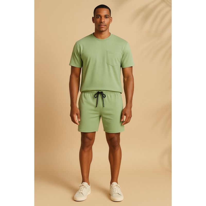 Blissence Green Solid/Plain Knitted Co-ord Set (S)