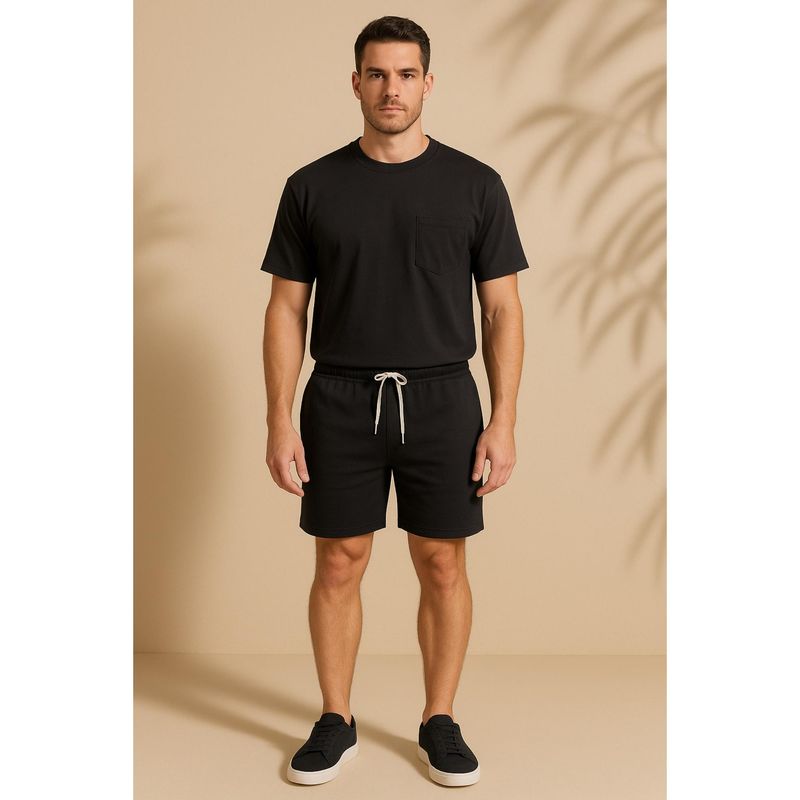 Blissence Black Solid/Plain Knitted Co-ord Set (S)