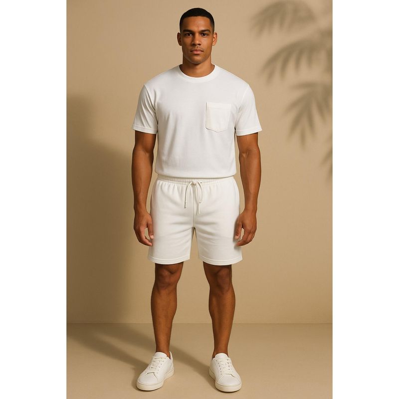 Blissence White Solid/Plain Knitted Co-ord Set (S)