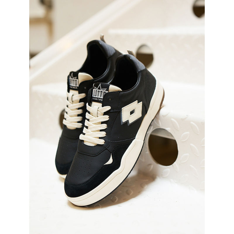 LOTTO Hoop Star OG Black Leather Sneakers for Men (UK 6)