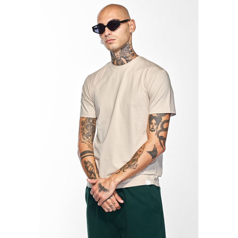 Snitch Nude Plain Half Sleeves Slim Casual T-shirt for Men (XS)