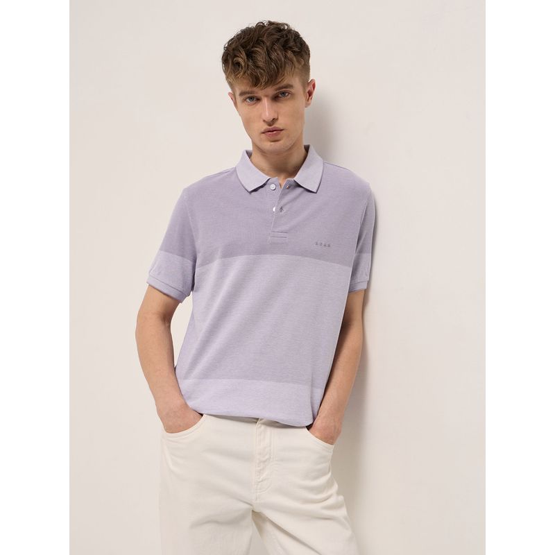 THE BEAR HOUSE Men's Slim Fit Purple Colo Block Cotton Polo T-shirt (S)
